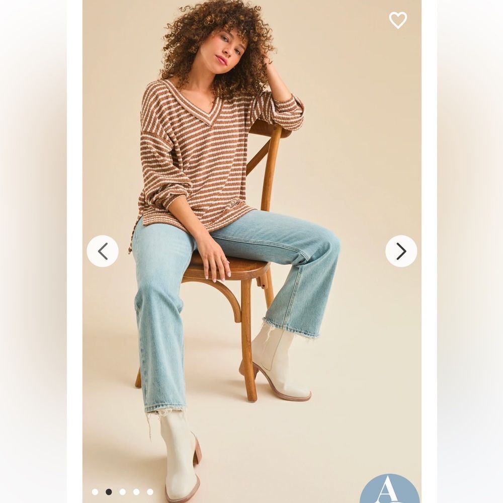 ALTAR’D STATE XS White Tan Soft Striped Kameron Urban Ribbed V-Neck Tunic Top - Picture 7 of 16